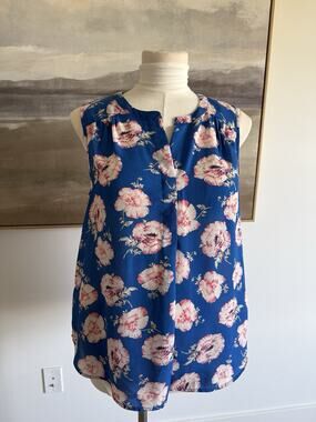Daniel Rainn Shirt Womens Petite XL Blue Floral Top Blouse Sleeveless
